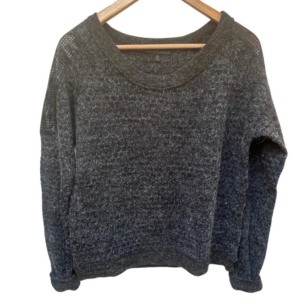 Lucca Couture Women's Grey Knit Sweater Mesh Sleeve Detail Size M